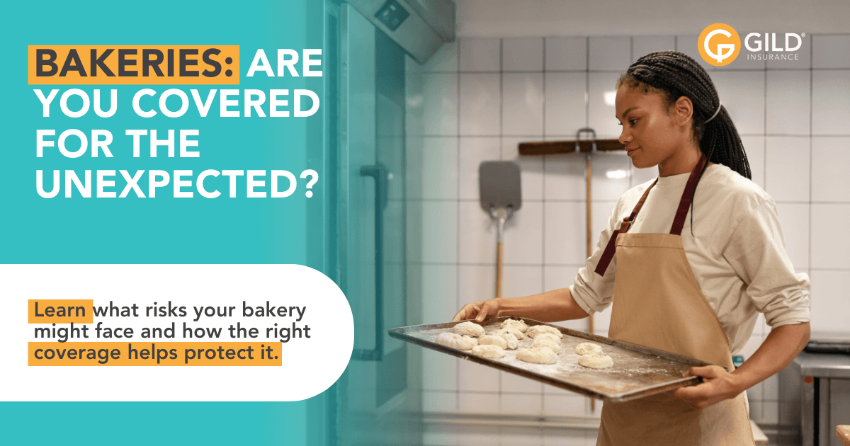A woman in a bakery working with bakers insurance.